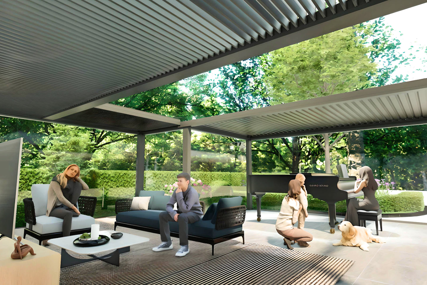 Retractable Roof Pergola w/Glass Walls