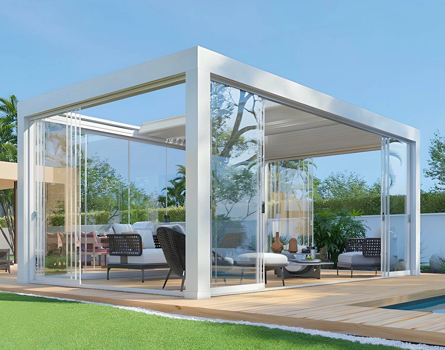 Retractable Roof Pergola w/Glass Walls